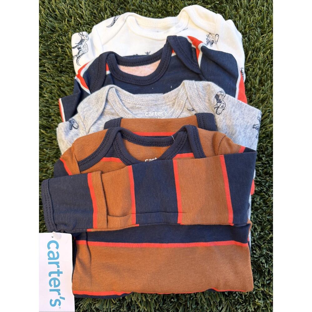 Carters 4 Pack Knit Long Sleeve T Shirts Boys 0m Newborn Striped Dinosaur 🦕 NEW